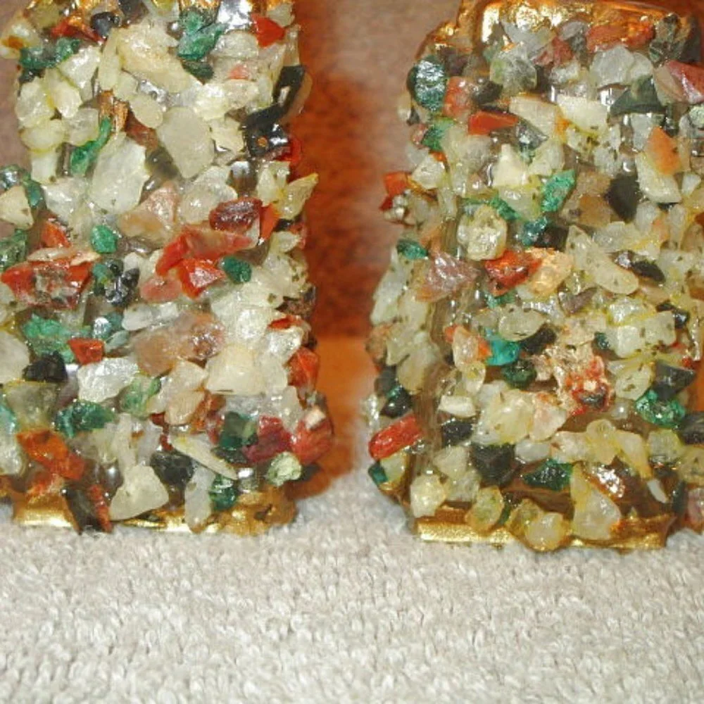 Vtg Gemstone Crystals Salt & Pepper Shakers Set Of 2 Minerals Gold Gilt Marked